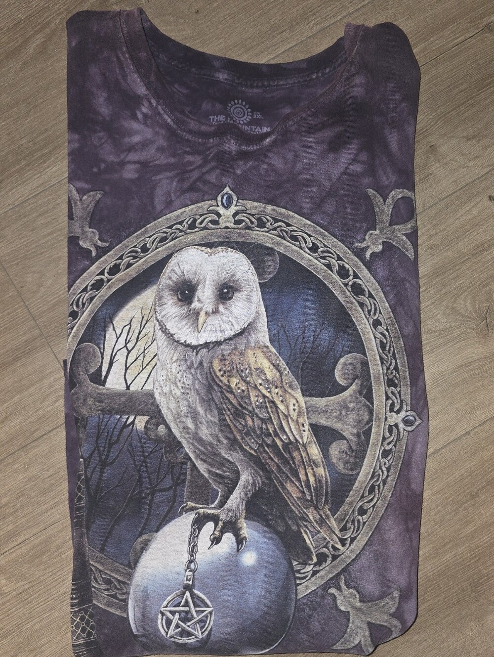 The Mountain mens 2XL T-shirt purple owl mystical print graphic tshirt